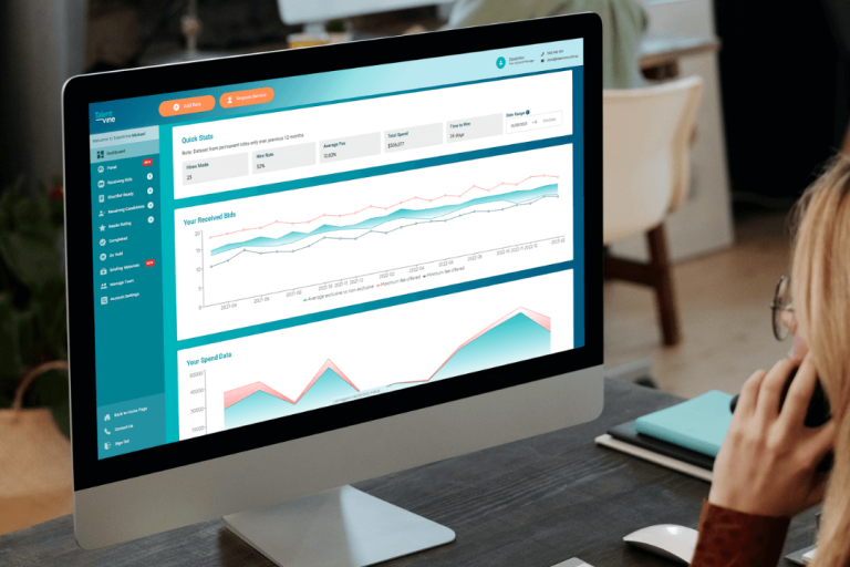 TalentVine employer dashboard preview showing recruiter bids and job management