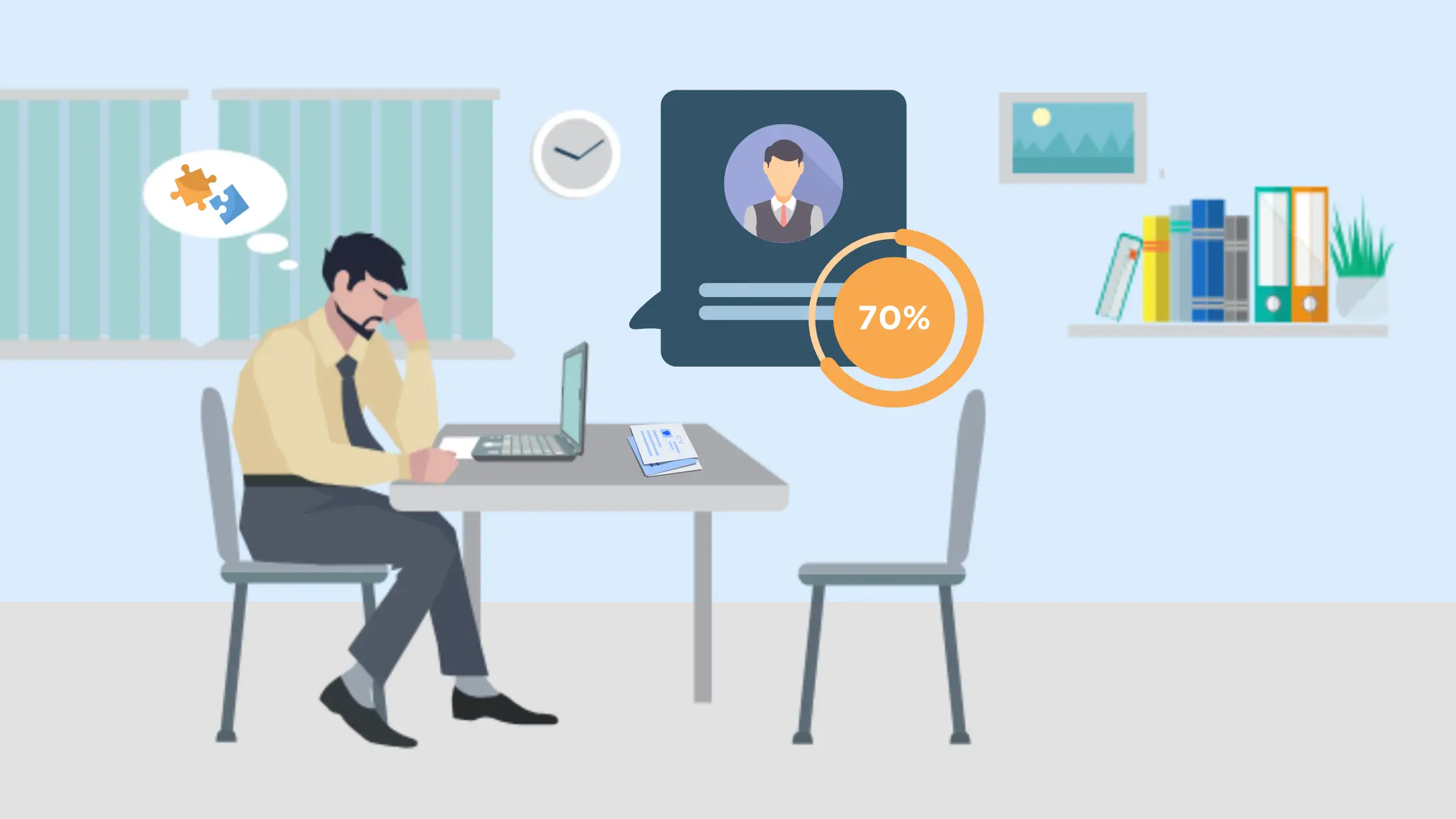 A man at a desk facing challenges with recruitment